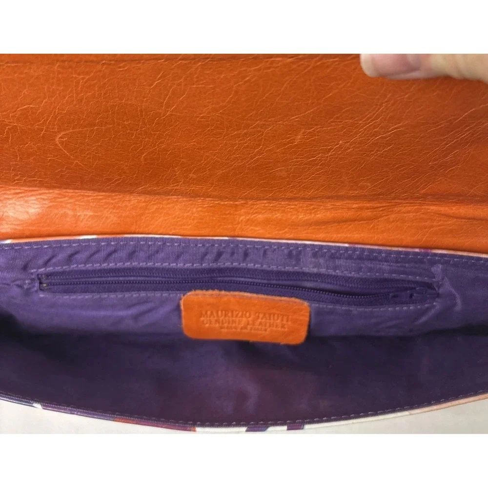 Maurizio Taiuti Clutch Leather Bag Floral Watercolor Wearable Art Italy